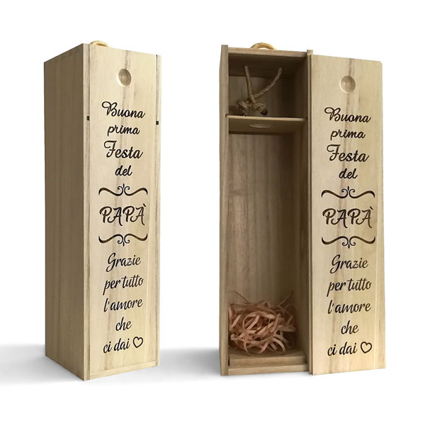 Scatola in legno per bottiglia di vino personalizzata per Festa del Papà